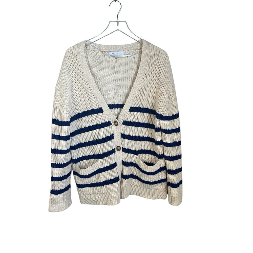 Evereve John + Jenn Women’s Livy Colorblock Cardigan Blue Chunky Knit Academia L - Picture 2 of 12